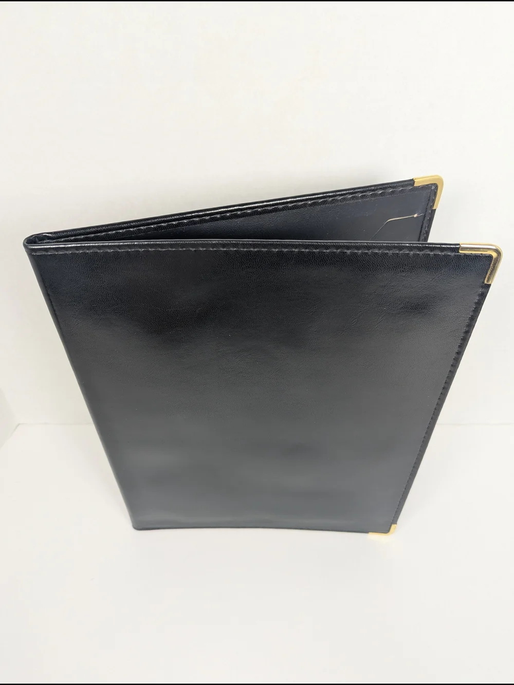 VTG Hazel Portfolio Padfolio Black Leather Notepad Gold Corners Made in USA
